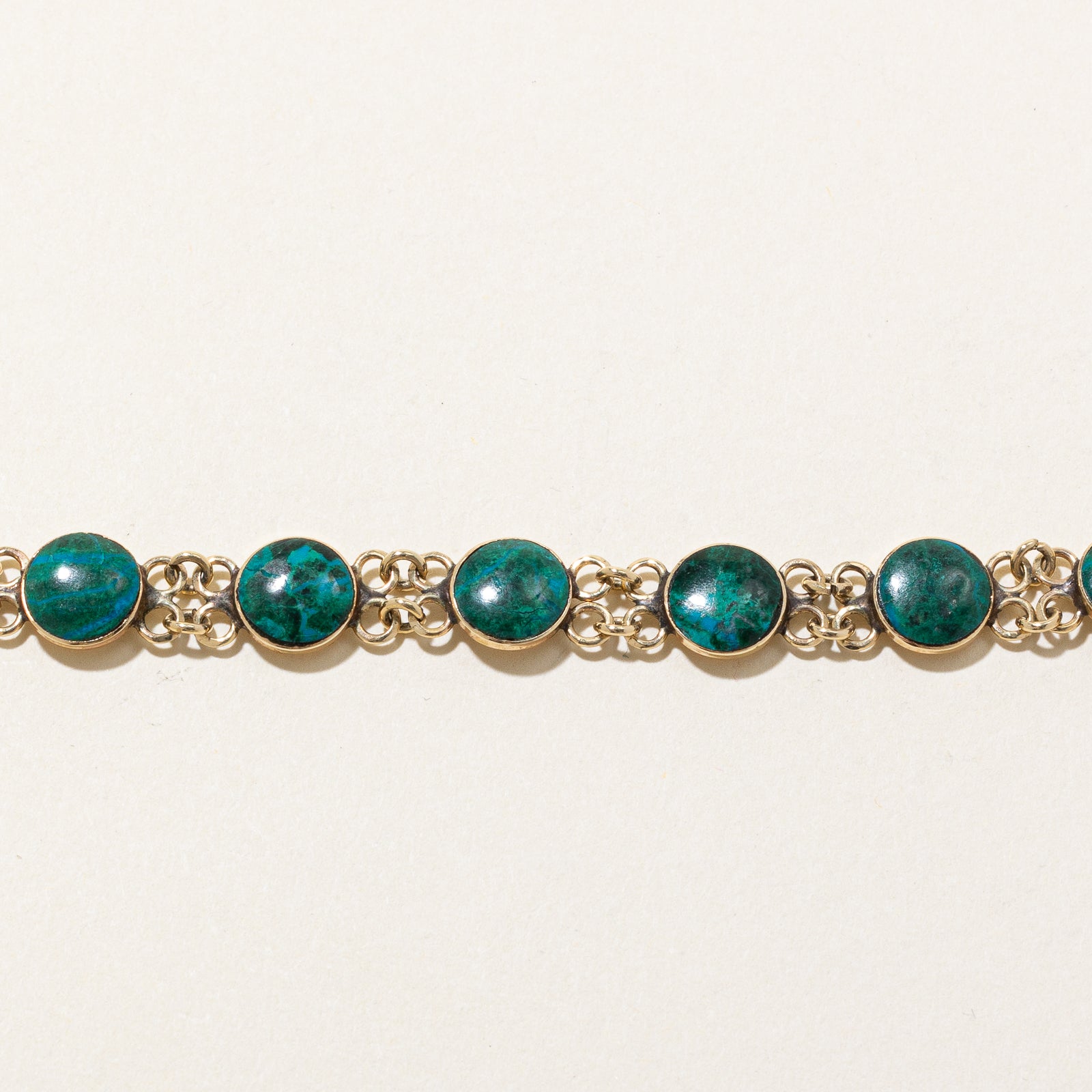 14K Bezel Set Chrysocolla Chain Bracelet | 8.25ctw | 6.75"
