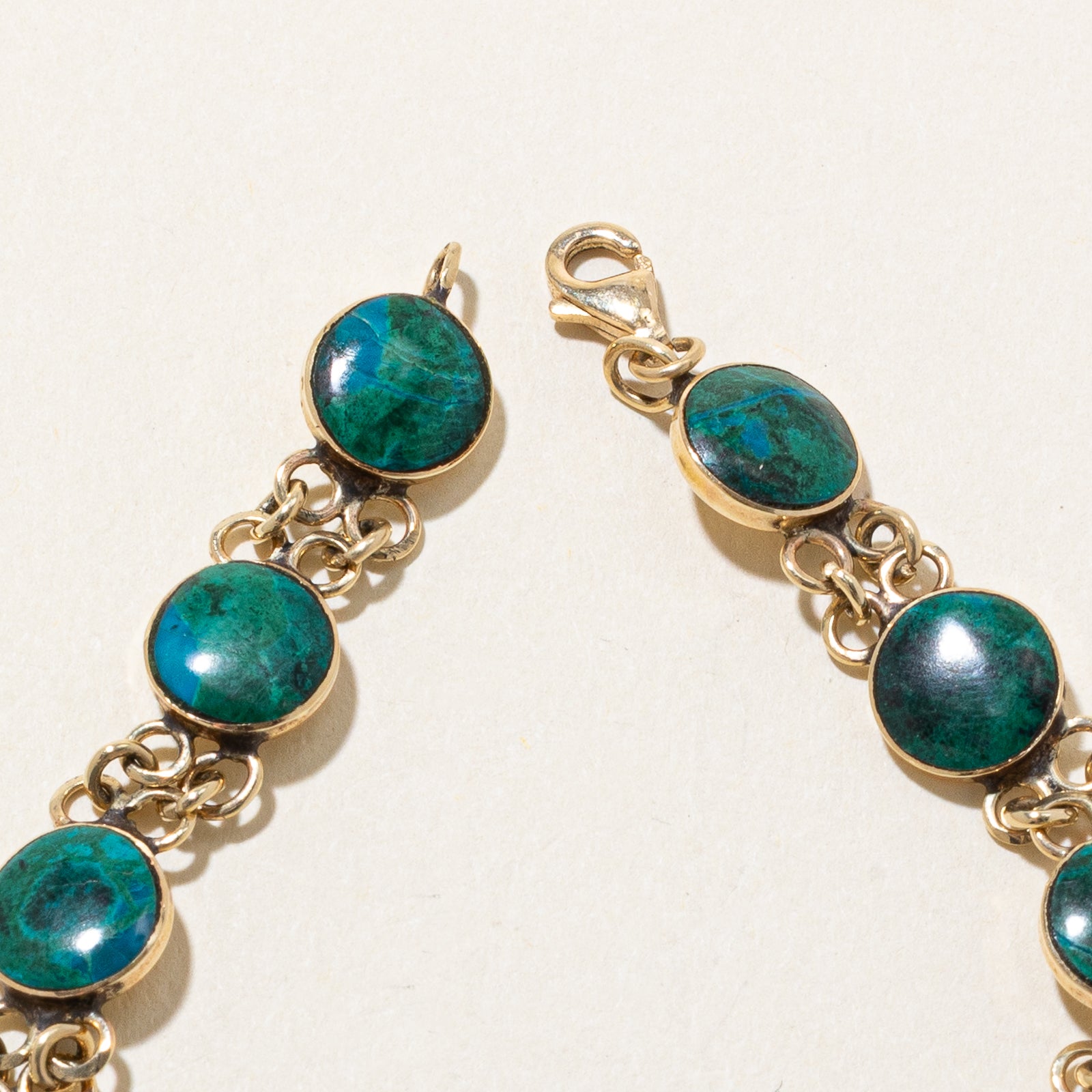 14K Bezel Set Chrysocolla Chain Bracelet | 8.25ctw | 6.75"