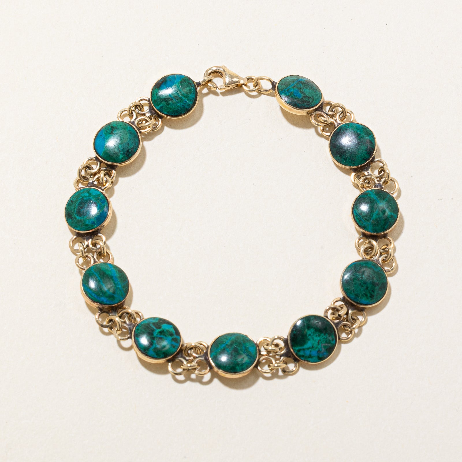 14K Bezel Set Chrysocolla Chain Bracelet | 8.25ctw | 6.75"