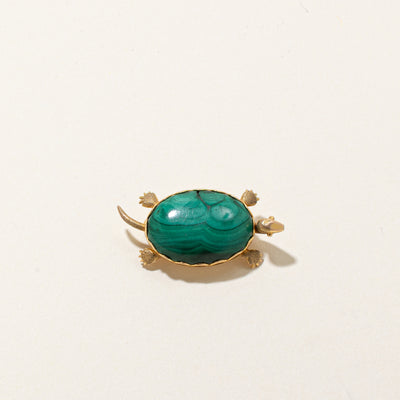 14K Malachite Turtle Brooch | 15.00ct