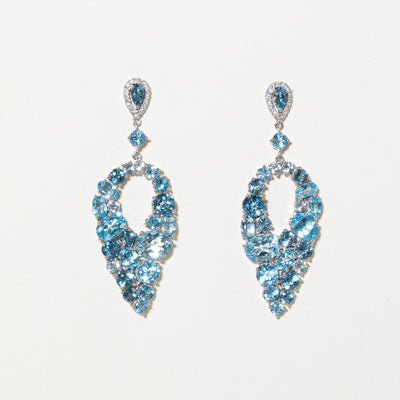 Blue Topaz & Diamond Dangle Earrings | 15.00ctw | 0.18ctw
