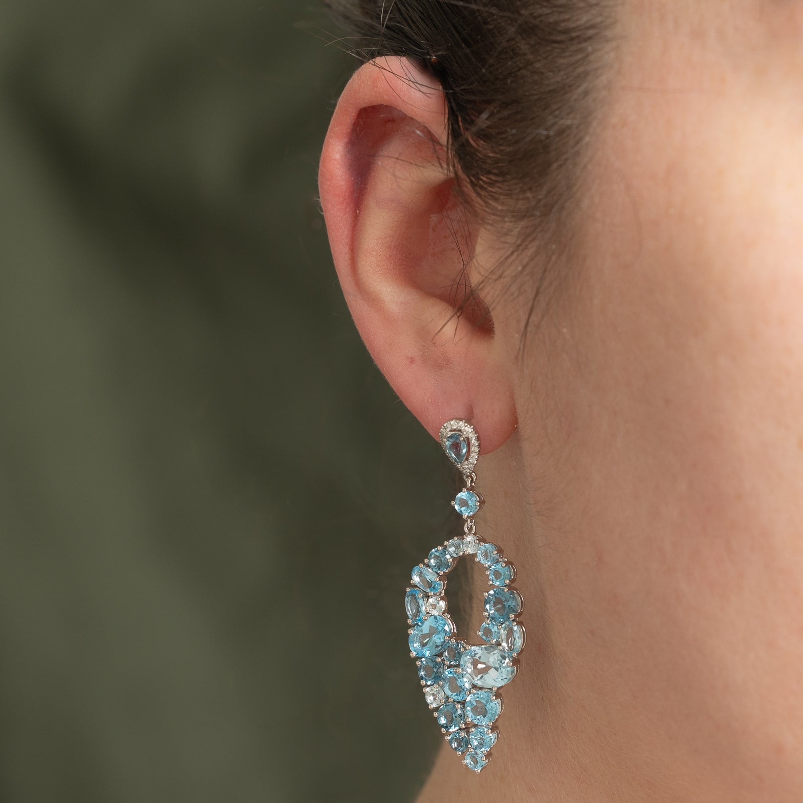 Blue Topaz & Diamond Dangle Earrings | 15.00ctw | 0.18ctw