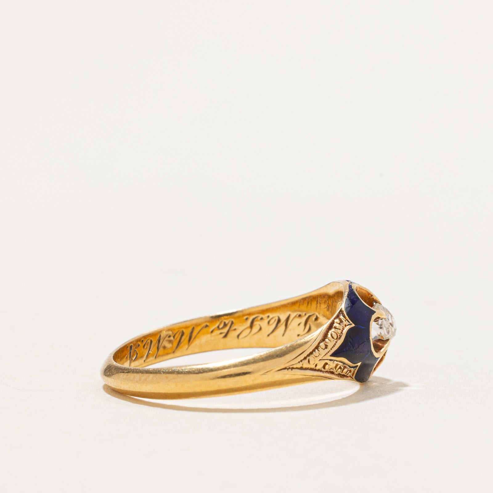 Belcher Set Old Mine Diamond Enamel Ring | 0.13ct | SZ 5.25
