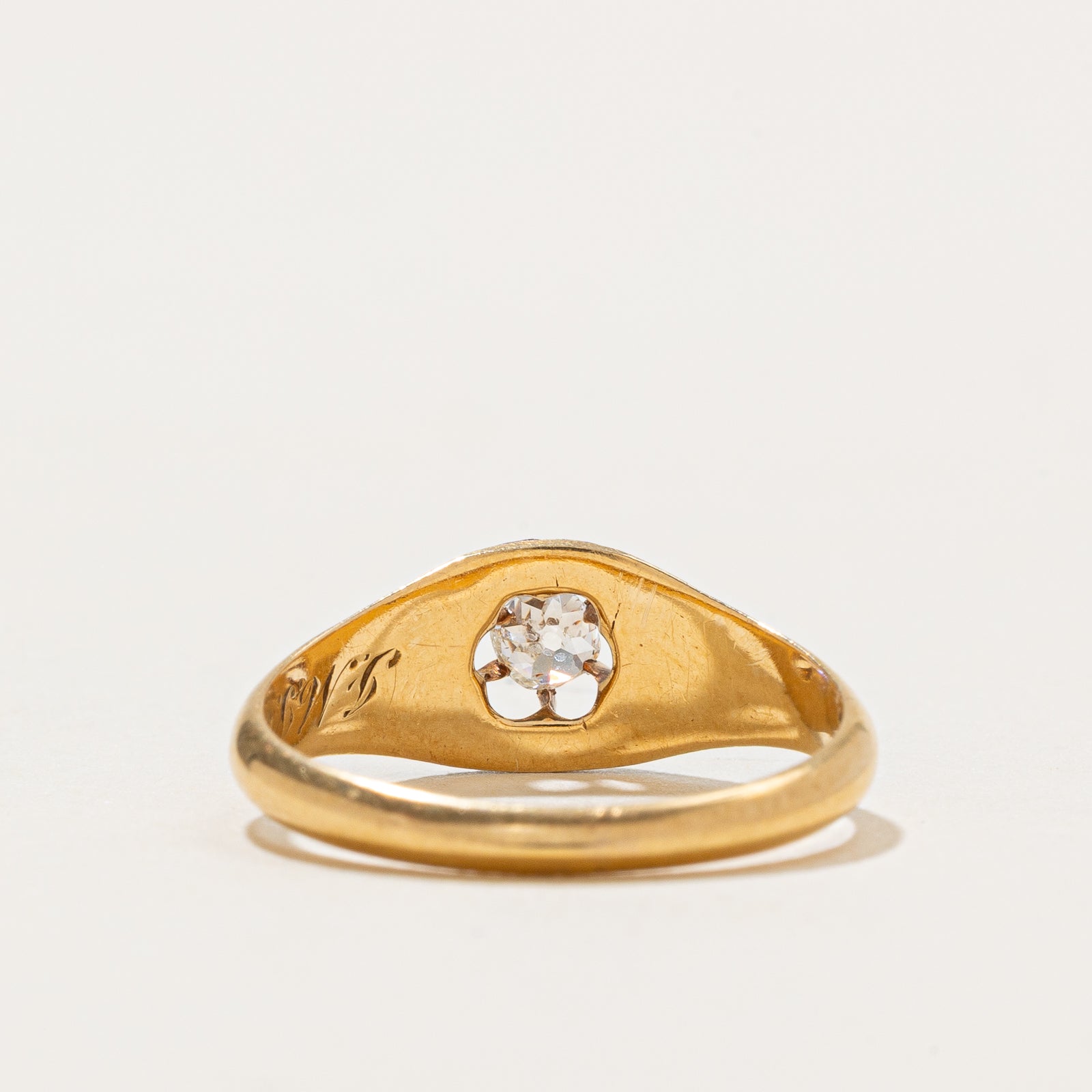 Belcher Set Old Mine Diamond Enamel Ring | 0.13ct | SZ 5.25