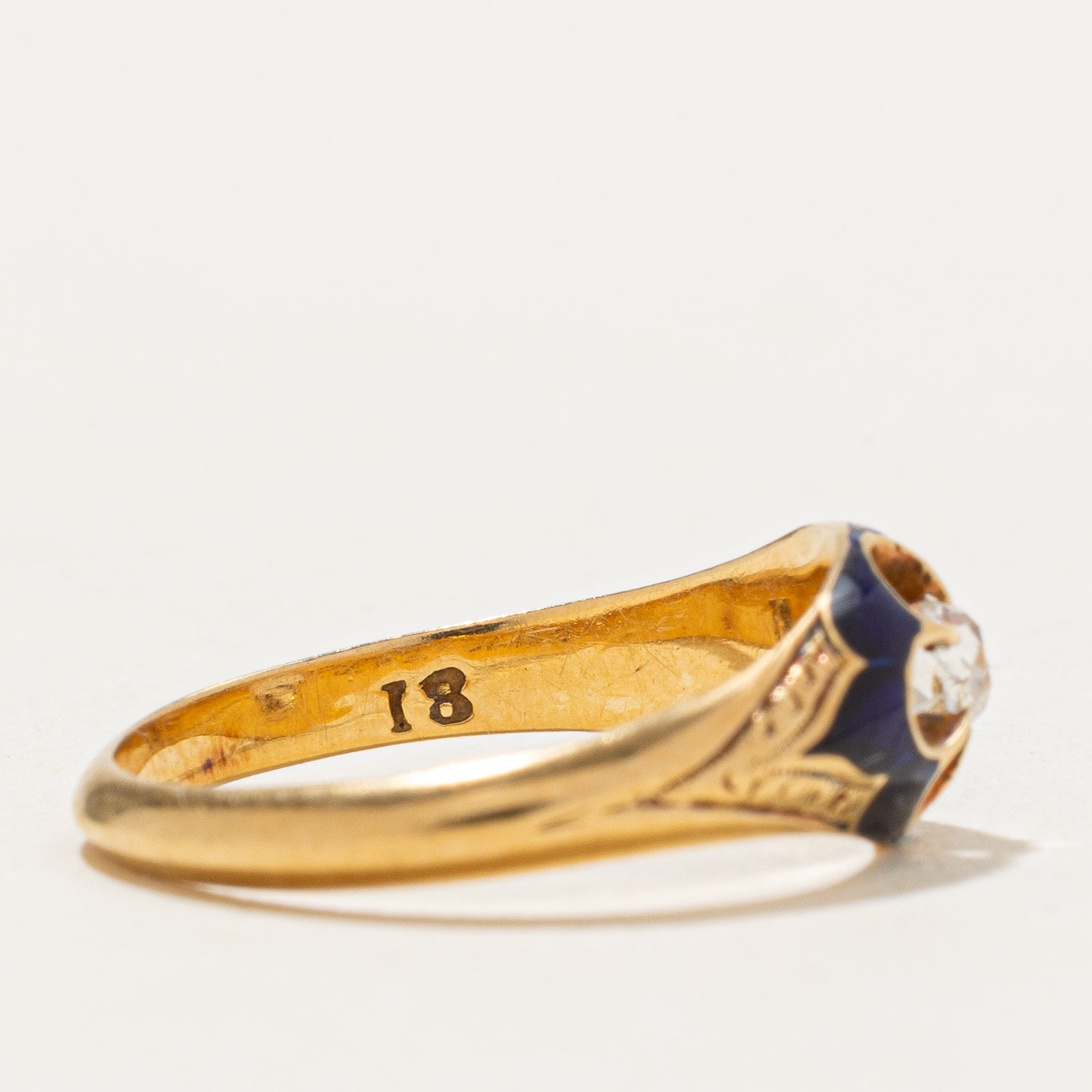 Belcher Set Old Mine Diamond Enamel Ring | 0.13ct | SZ 5.25