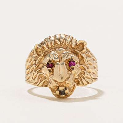 10K Synthetic Ruby Lion Head Ring | 0.06ctw | SZ 8.75