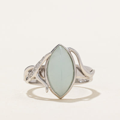 18K Marquise Cabochon Chalcedony & Diamond Ring | 0.02ctw, | 3.00ct | SZ 6.75