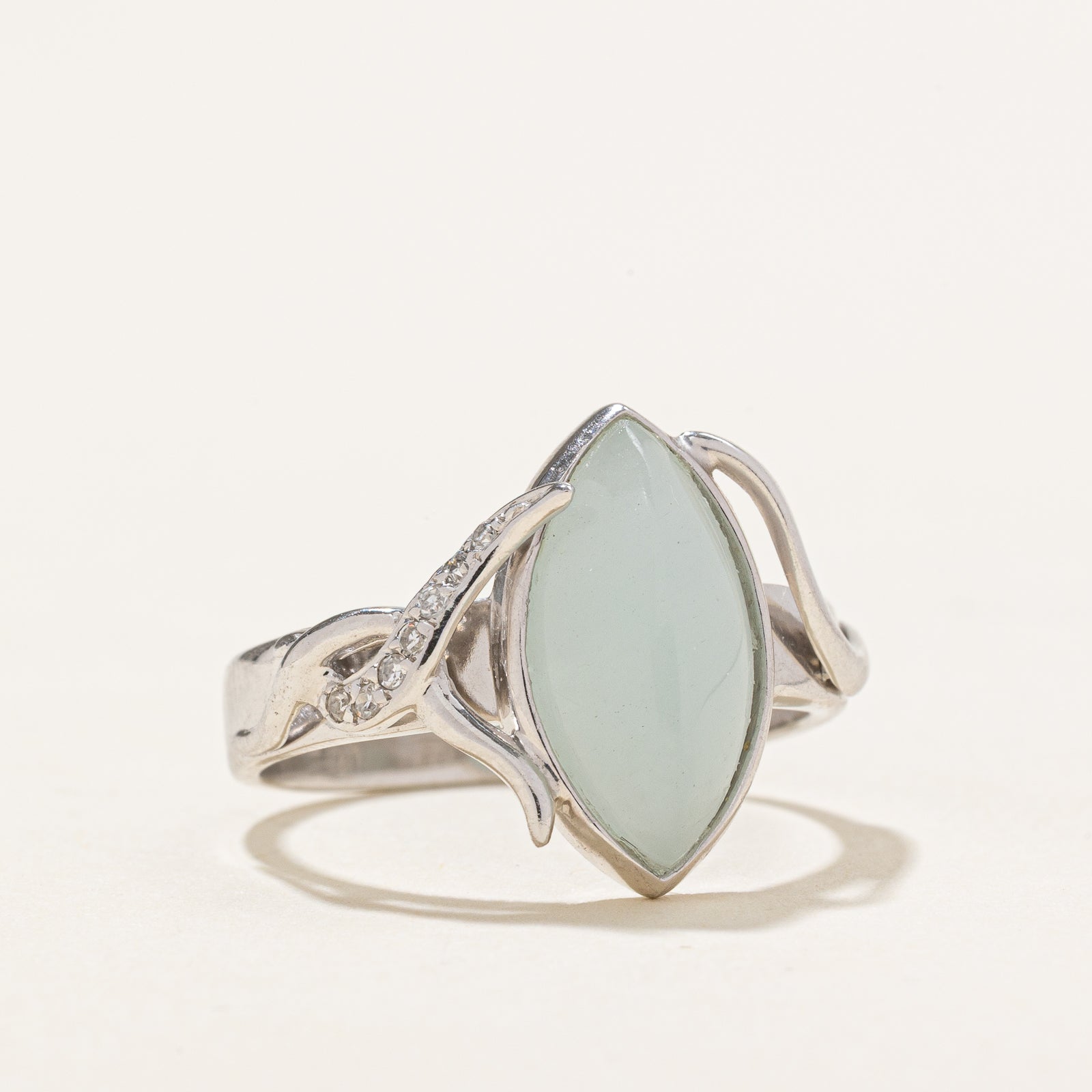 18K Marquise Cabochon Chalcedony & Diamond Ring | 0.02ctw, | 3.00ct | SZ 6.75