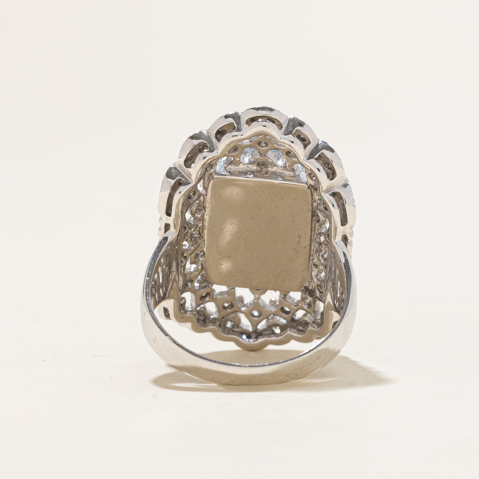 Carved Emerald & Diamond Cocktail Ring | 3.75ct | 0.65ctw | SZ 7.25