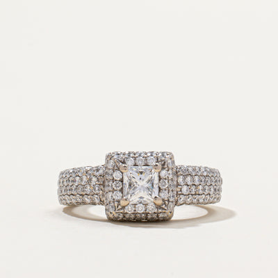 Princess Cut Diamond Halo Engagement Ring | 0.48ct, 0.75ctw | SZ 5