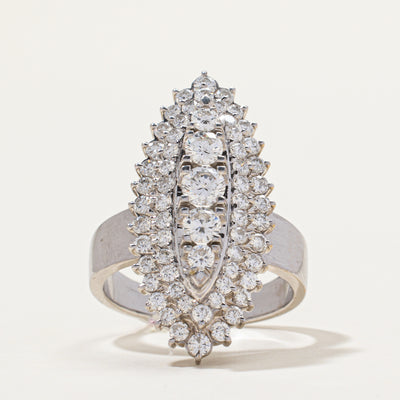14K White Gold Diamond Navette Ring | 1.70ctw | SZ 8