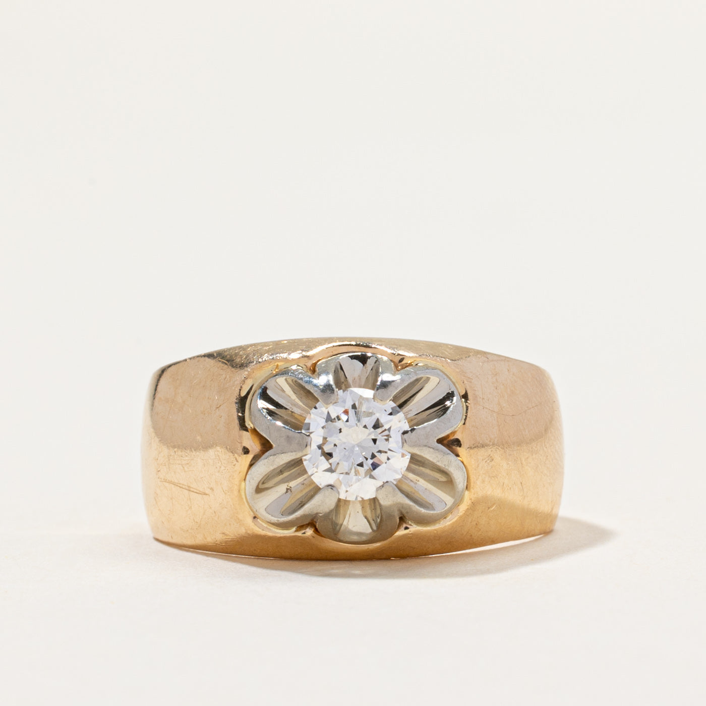 Bague massive sertie de diamants Belcher en or 14 carats | 0,50 ct | Taille 7,5