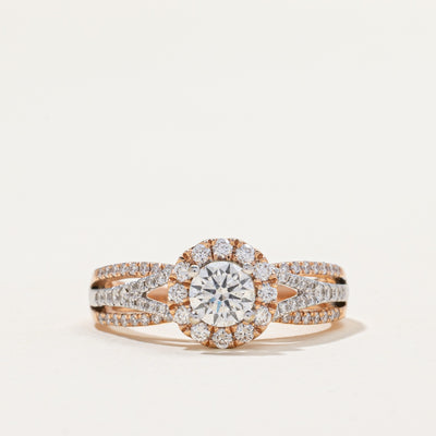 Two Tone Gold Diamond Halo Engagement Ring | 1.06ctw | SZ 7