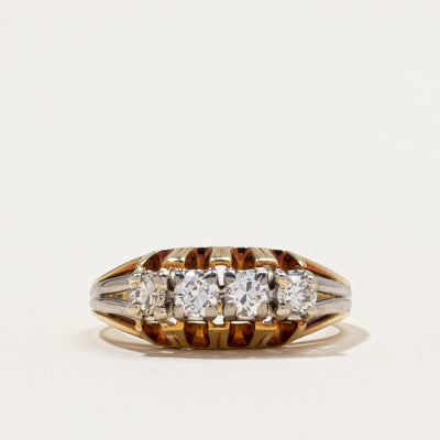Two Toned Four Stone Diamond Grooved Ring | 0.50ctw | SZ 5.5