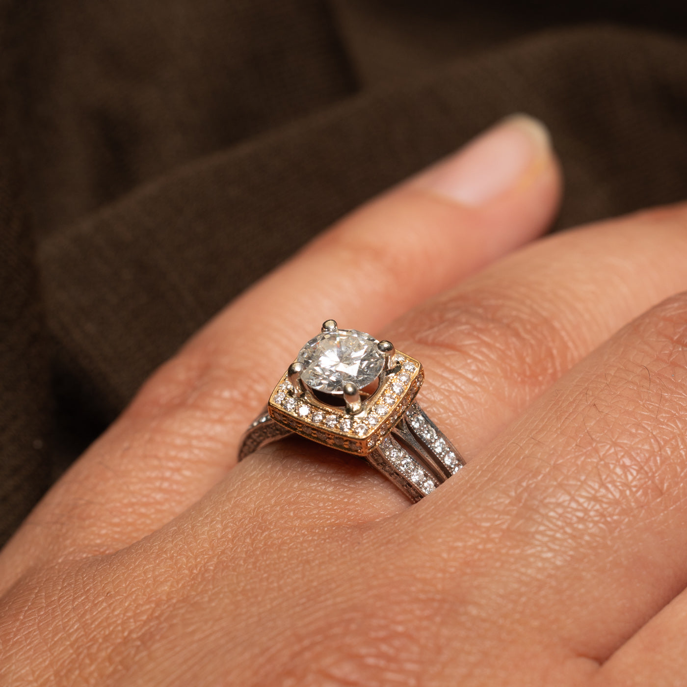 Diamond Halo Tapered Engagement Ring | 1.09ct SI1 H, 0.40ctw | SZ 7