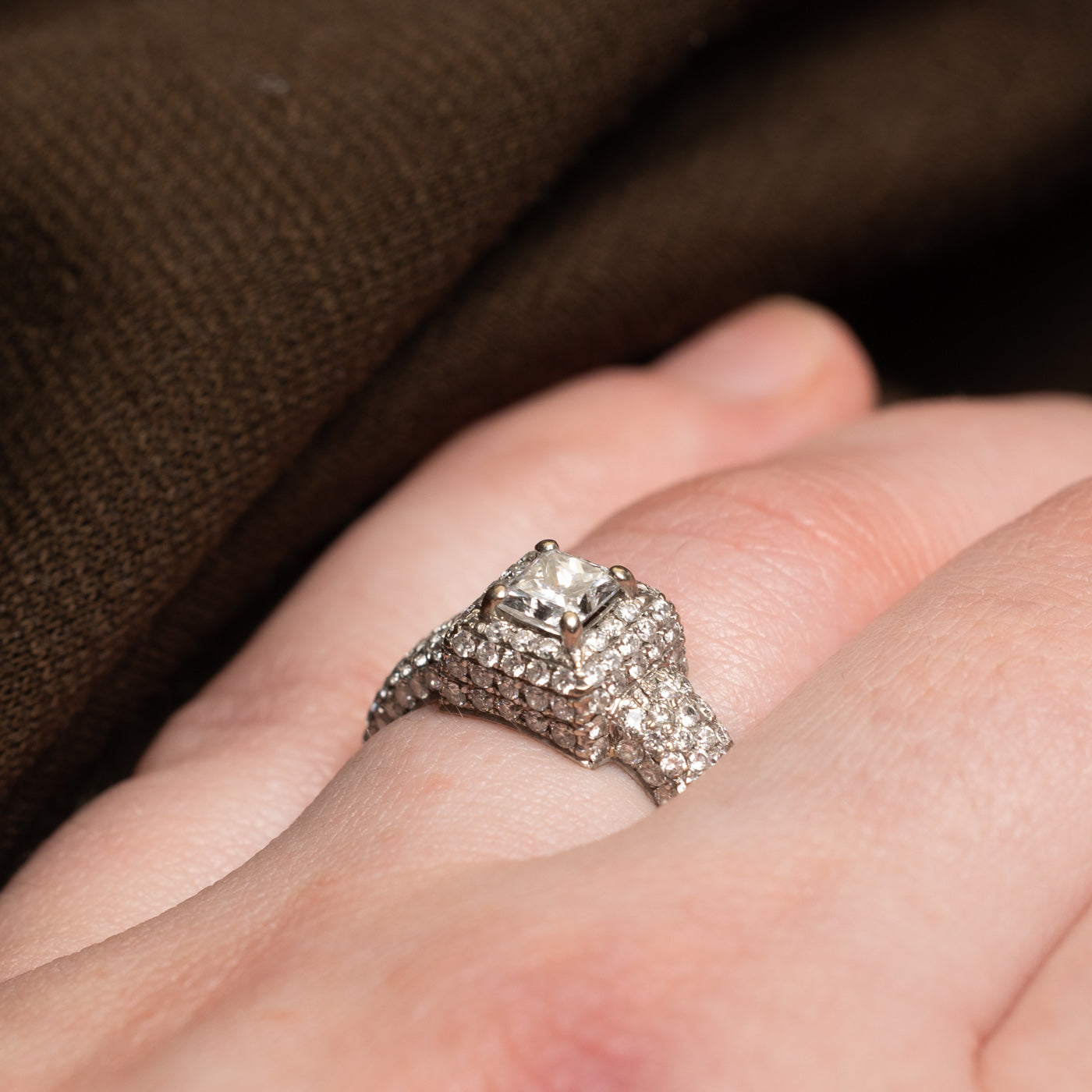 Princess Cut Diamond Halo Engagement Ring | 0.48ct, 0.75ctw | SZ 5