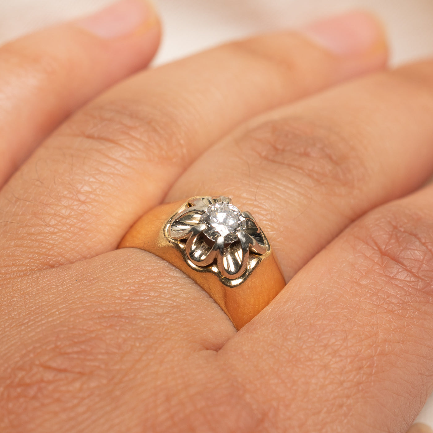 Bague massive sertie de diamants Belcher en or 14 carats | 0,50 ct | Taille 7,5
