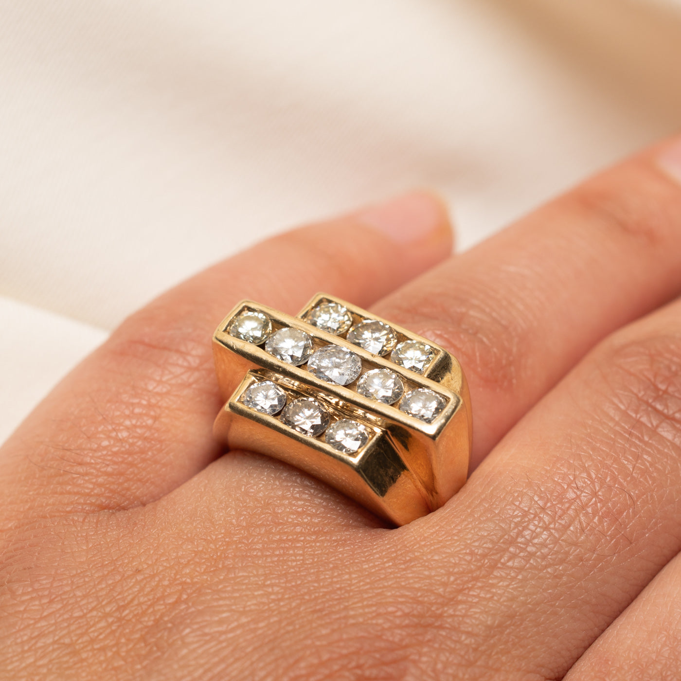 Channel Set Triple Row Diamond Cocktail Ring | 2.60ctw | SZ 7