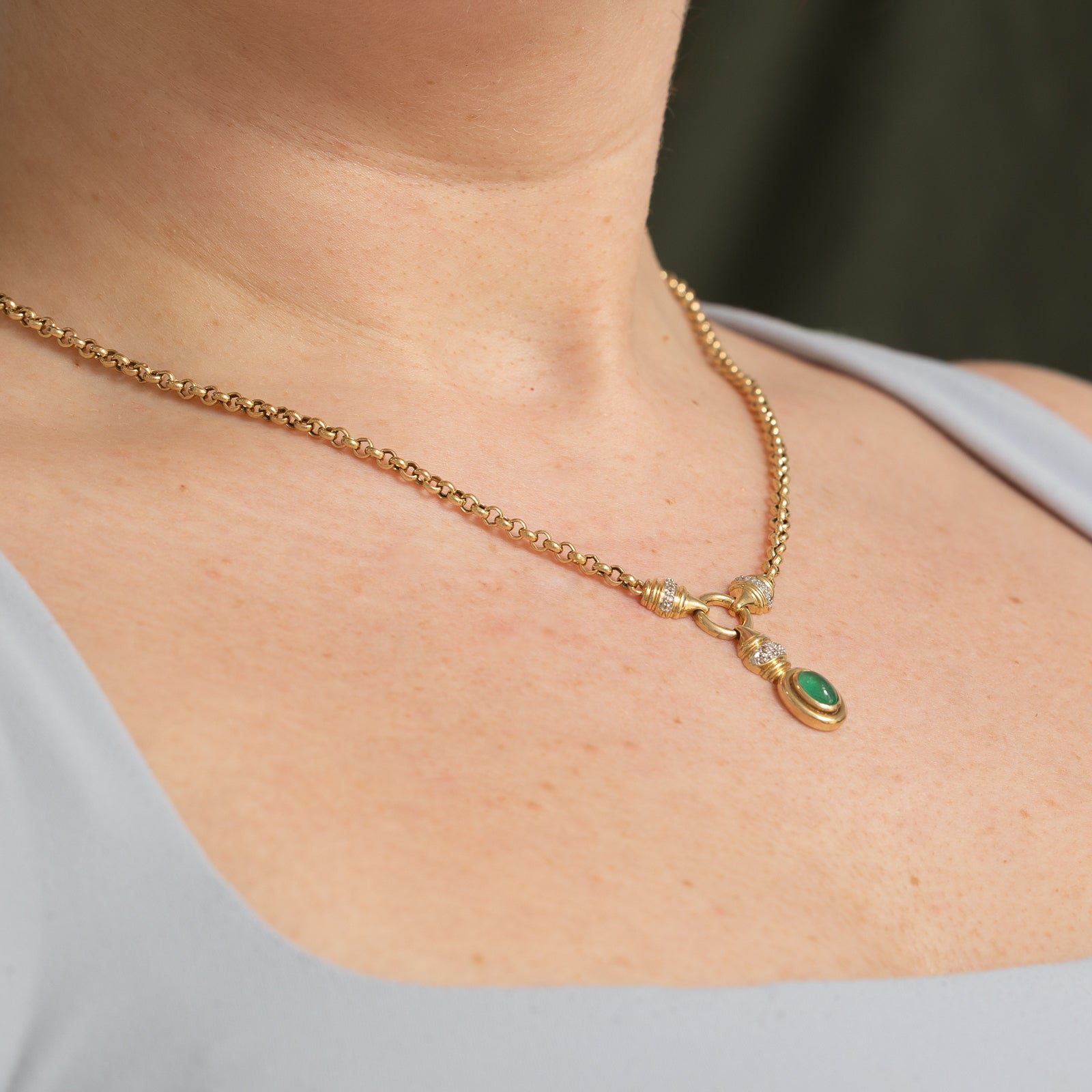 Bezel Set Emerald & Diamond Pendant Necklace | 1.00ct | 0.03ctw | 17"