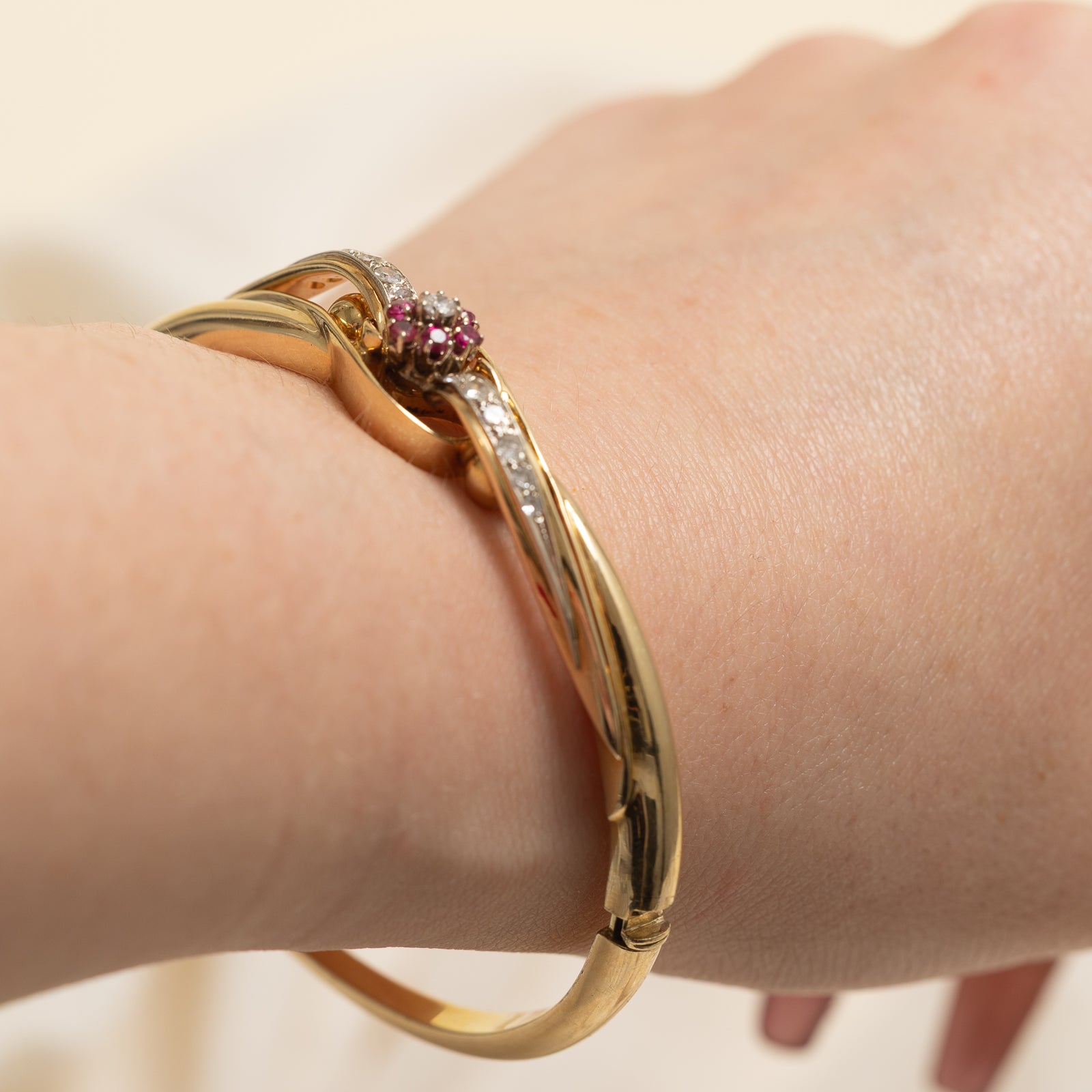 Diamond & Ruby Flower Bangle | 0.38ctw, 0.25ctw | 6.5"