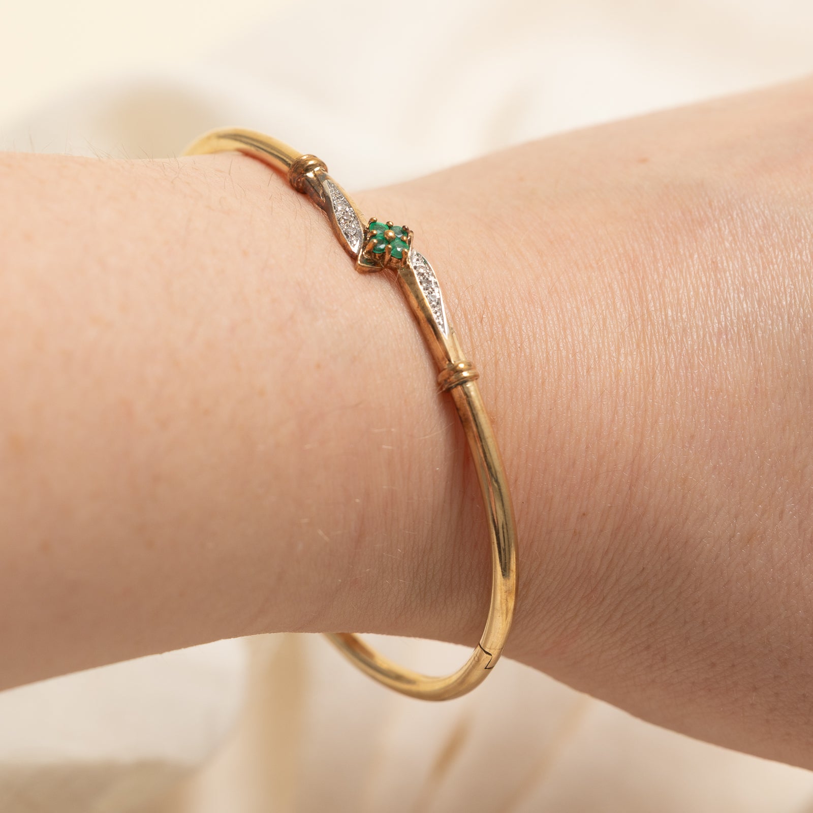 Emerald & Diamond Bangle | 0.08ctw, 0.03ctw | 7"