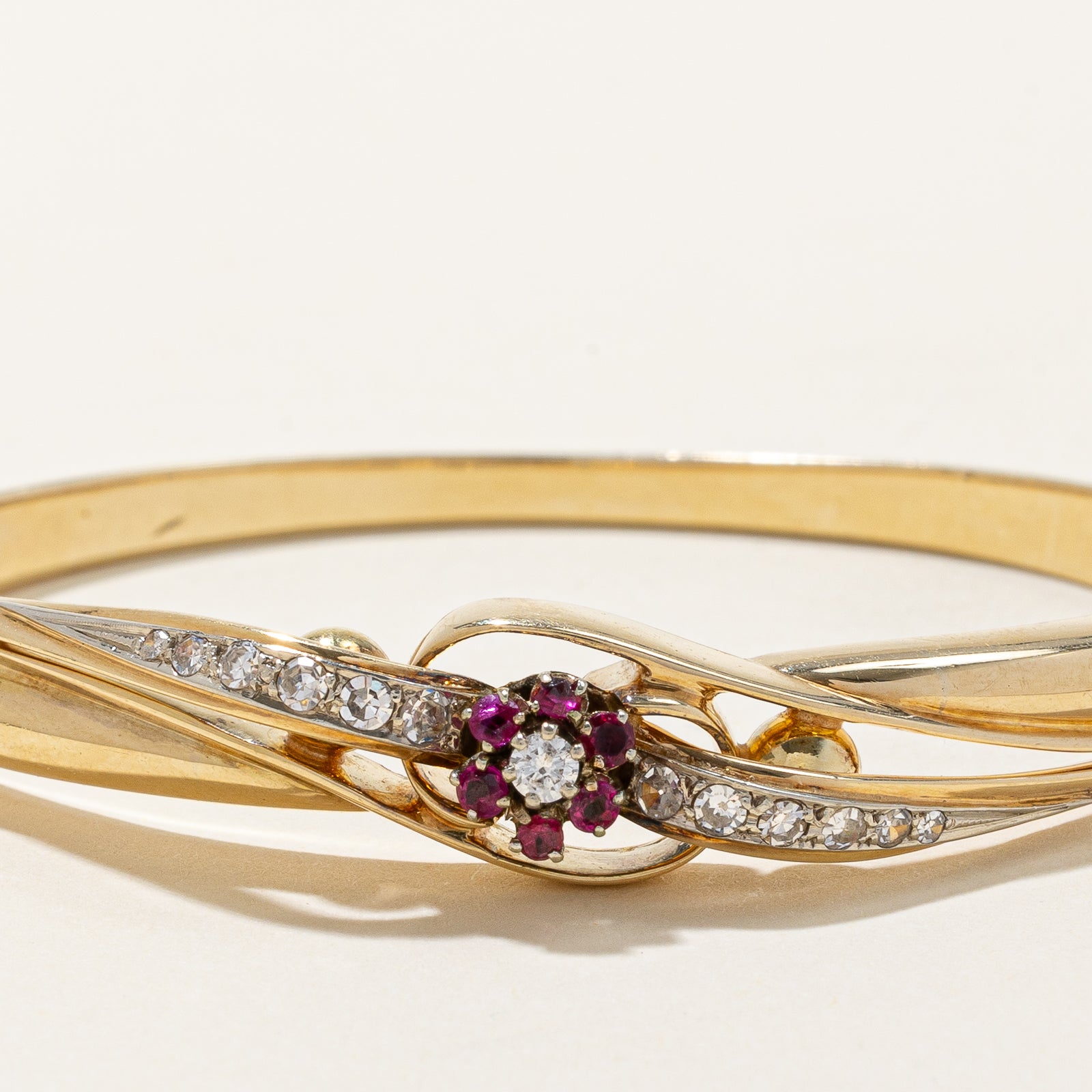 Diamond & Ruby Flower Bangle | 0.38ctw, 0.25ctw | 6.5"
