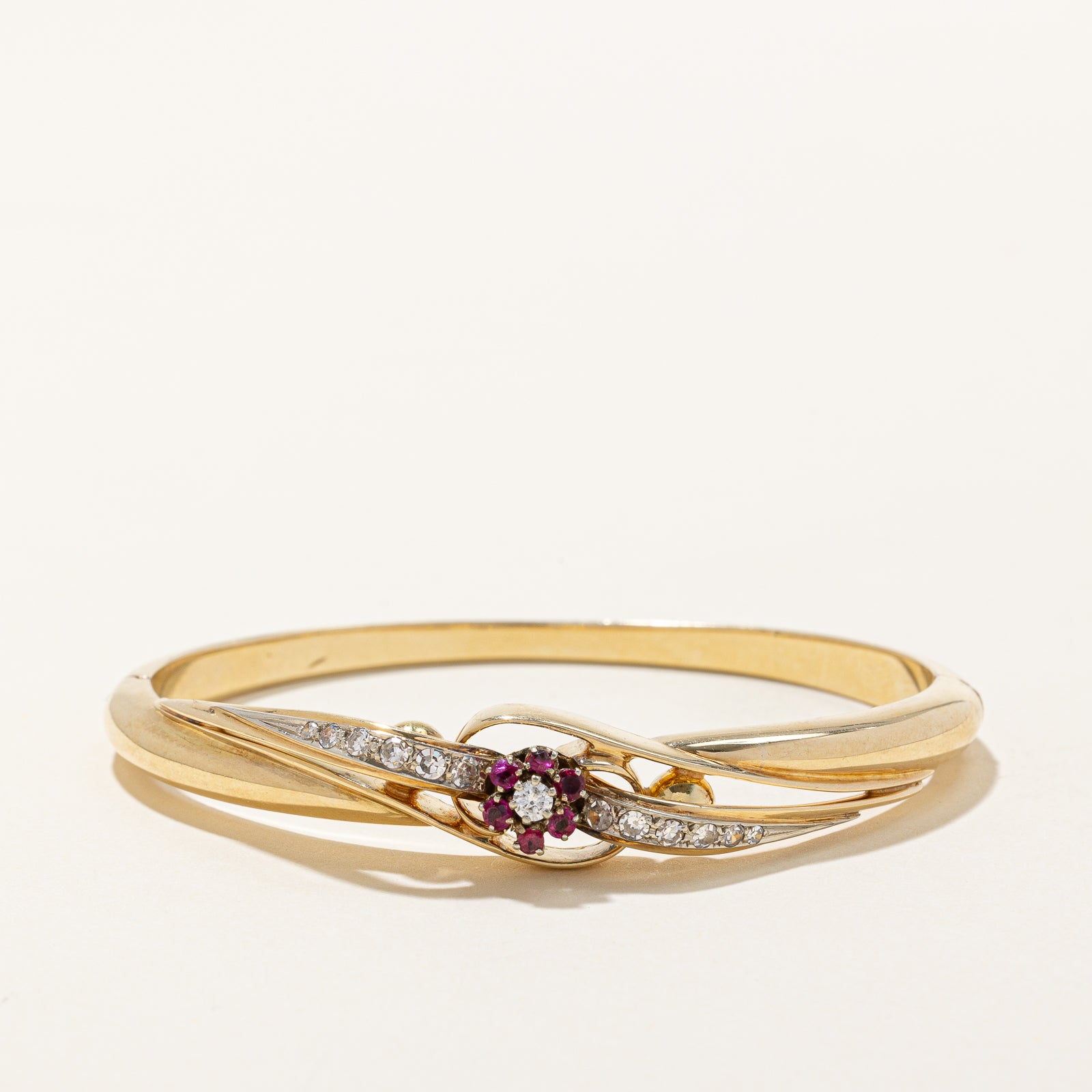 Diamond & Ruby Flower Bangle | 0.38ctw, 0.25ctw | 6.5"