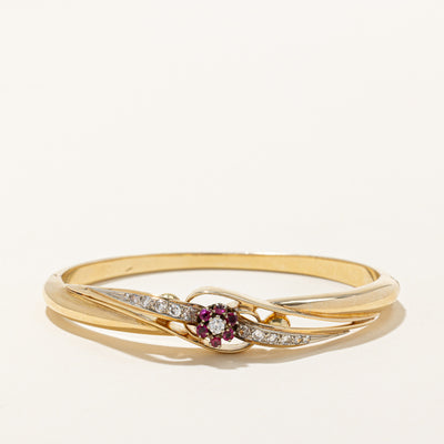 Diamond & Ruby Flower Bangle | 0.38ctw, 0.25ctw | 6.5