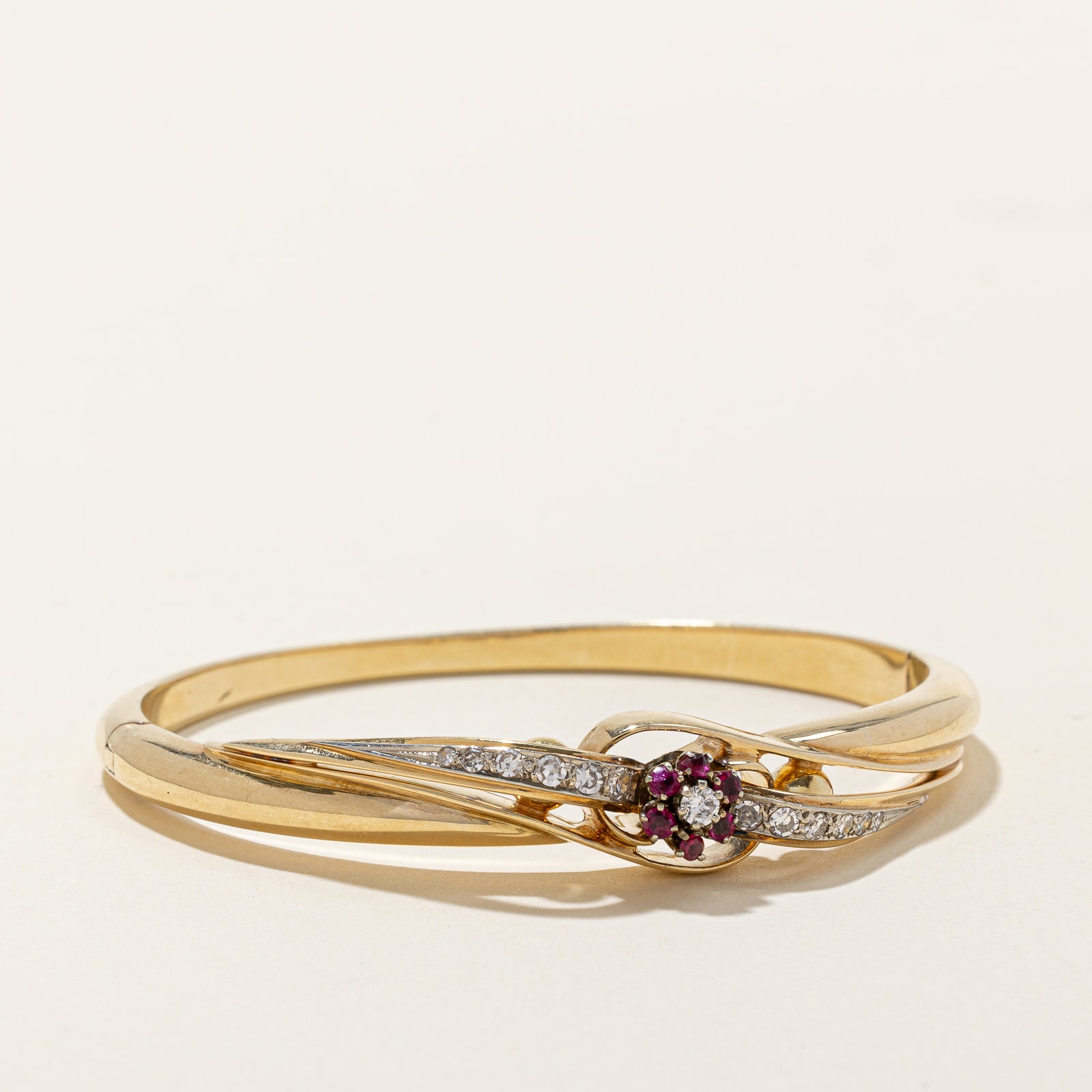 Diamond & Ruby Flower Bangle | 0.38ctw, 0.25ctw | 6.5"