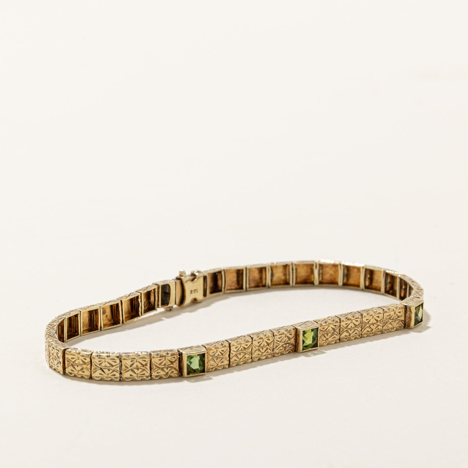 Peridot Engraved Gemstone Bracelet | 0.75ctw | 7"
