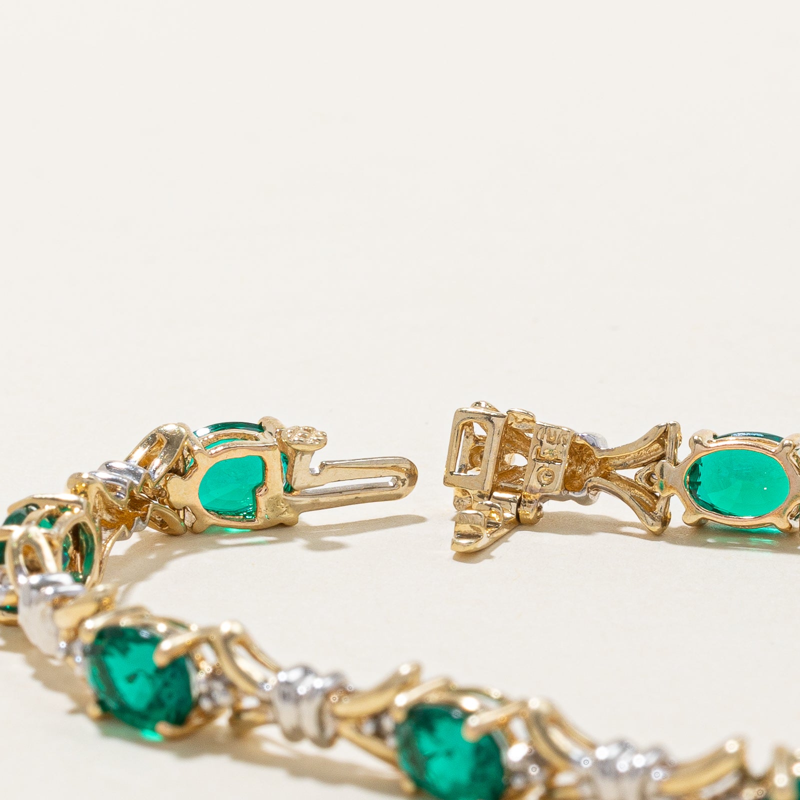 Synthetic Emerald & Diamond Eternity Bracelet |  7.50ctw, 0.12ctw | 7.5"
