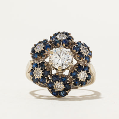 Diamond & Sapphire Floral Cocktail Ring | 0.83ctw, 0.75ctw | SZ 6.75