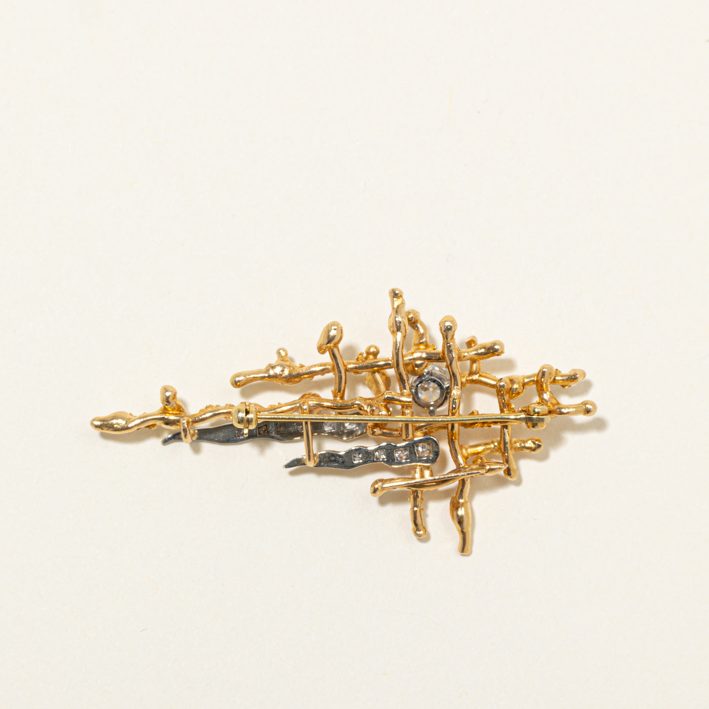 'Cavelti' 18K Diamond Textured Abstract Brooch | 0.74ctw
