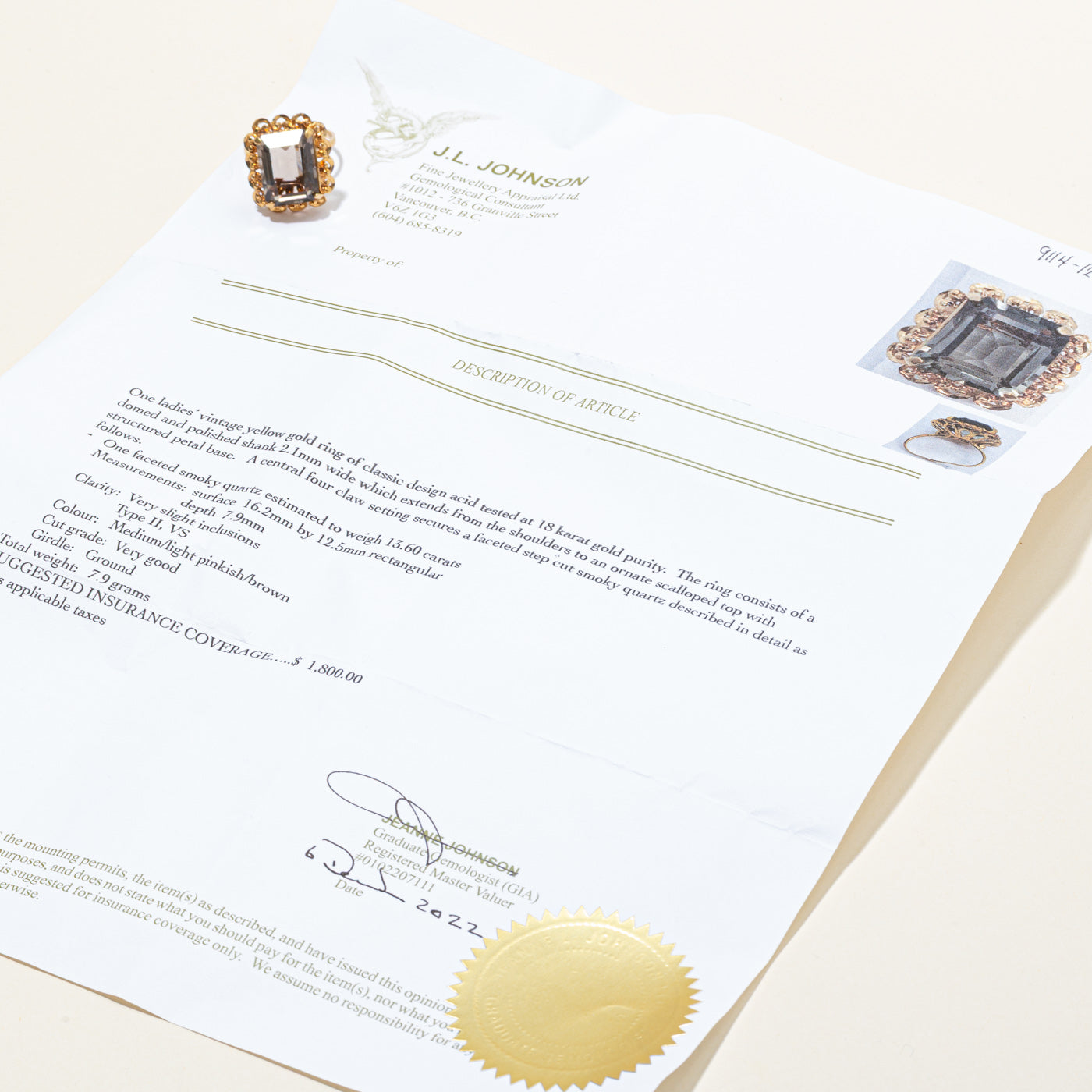 Smoky Quartz Ornate Cocktail Ring | 13.60ct | SZ 8.5