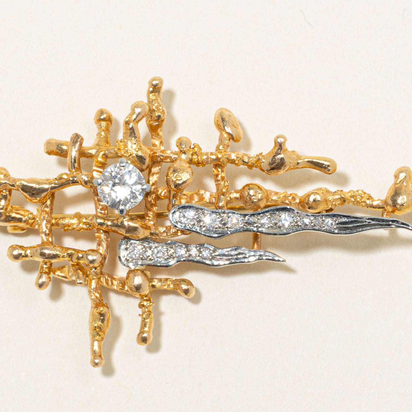 'Cavelti' 18K Diamond Textured Abstract Brooch | 0.74ctw