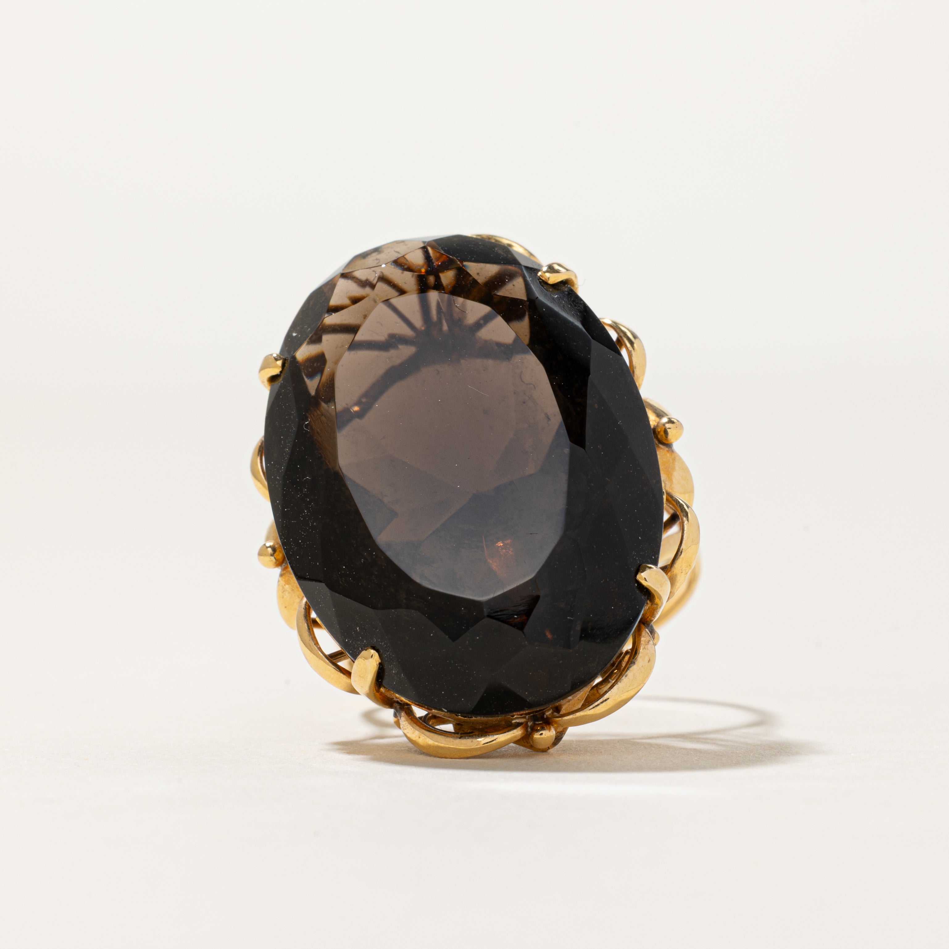 18k Oval Cut Smoky Quartz Cocktail Ring | 30.00ct | SZ 8