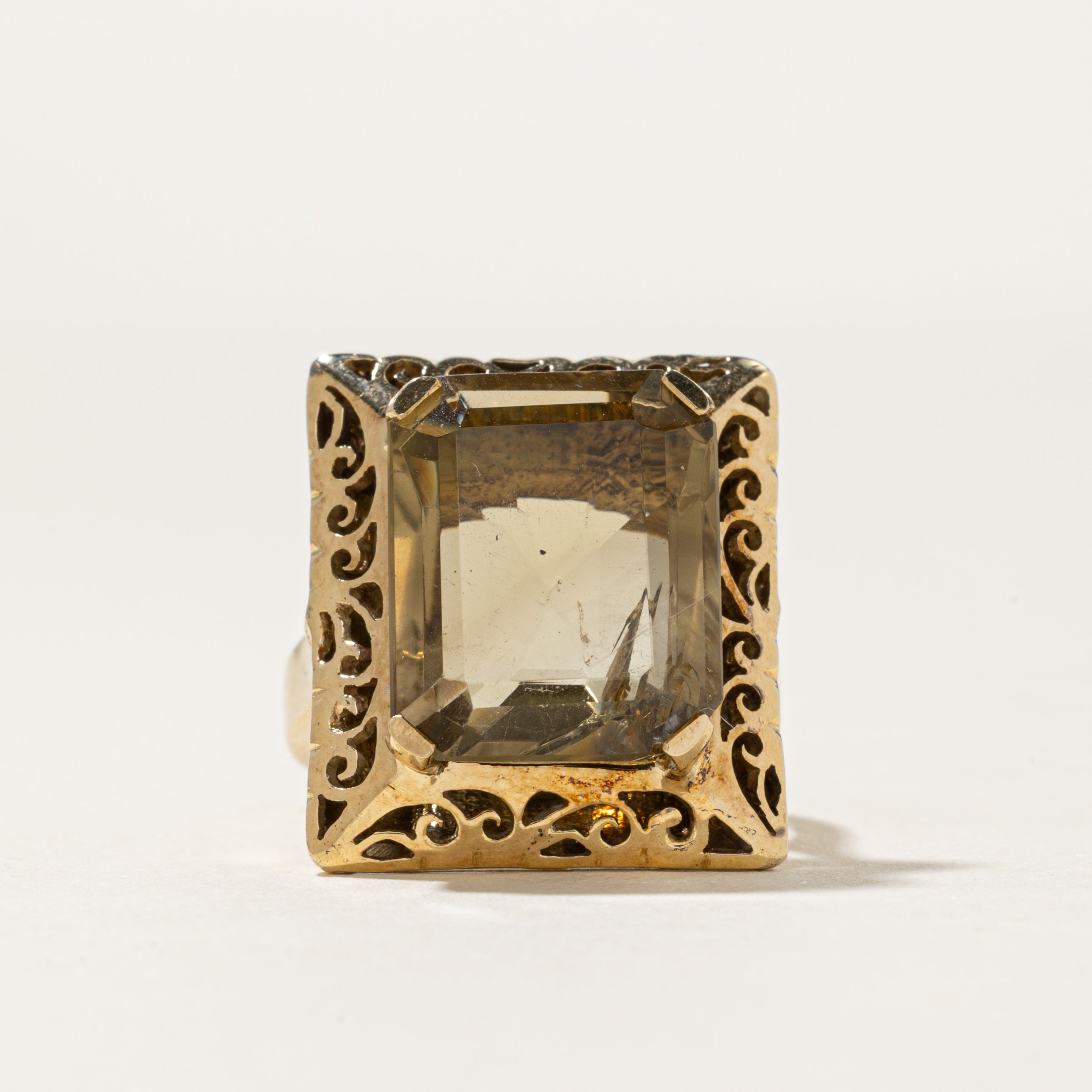 14K Emerald Cut Citrine Cocktail Ring | 8.00ct | SZ 5.75