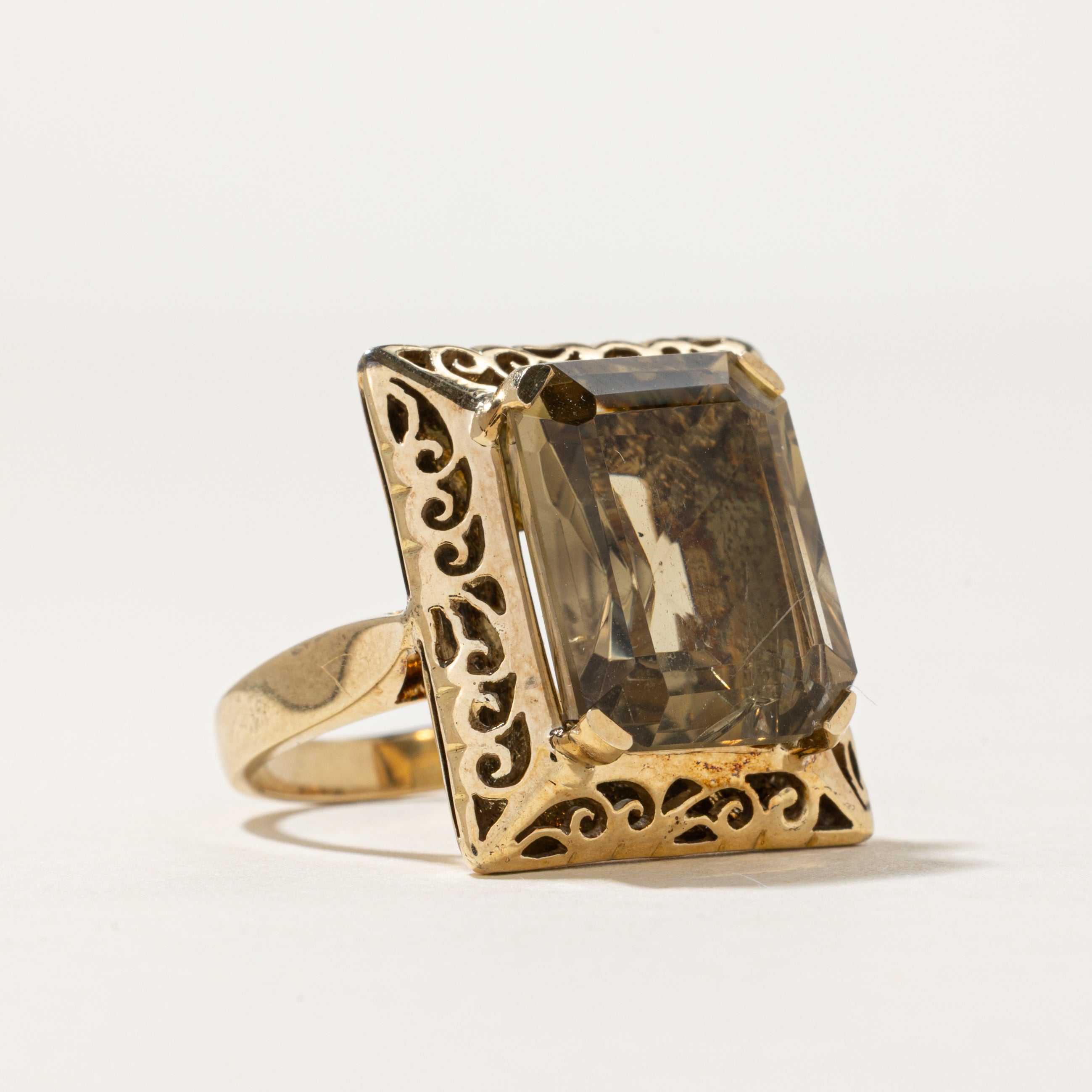 14K Emerald Cut Citrine Cocktail Ring | 8.00ct | SZ 5.75