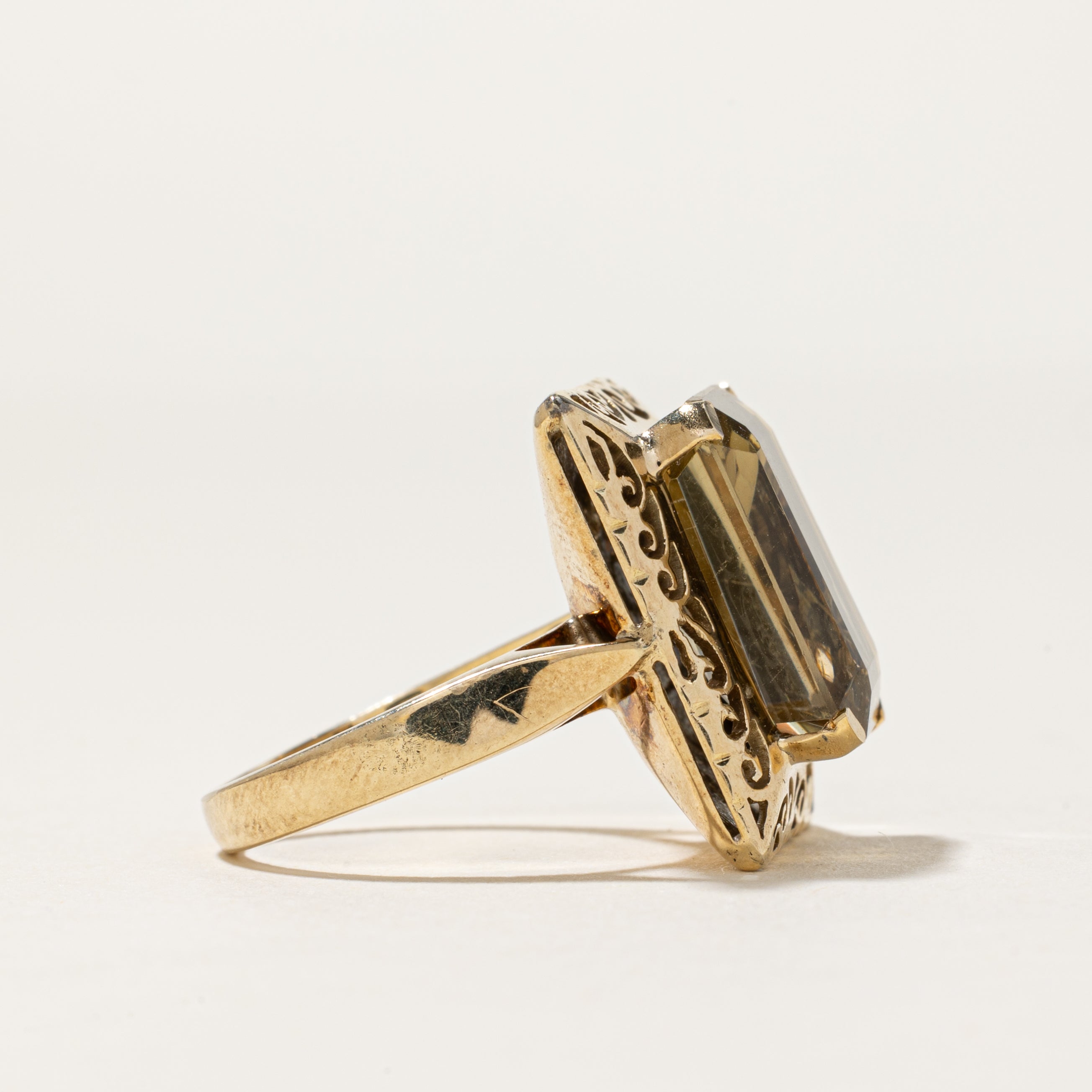 14K Emerald Cut Citrine Cocktail Ring | 8.00ct | SZ 5.75