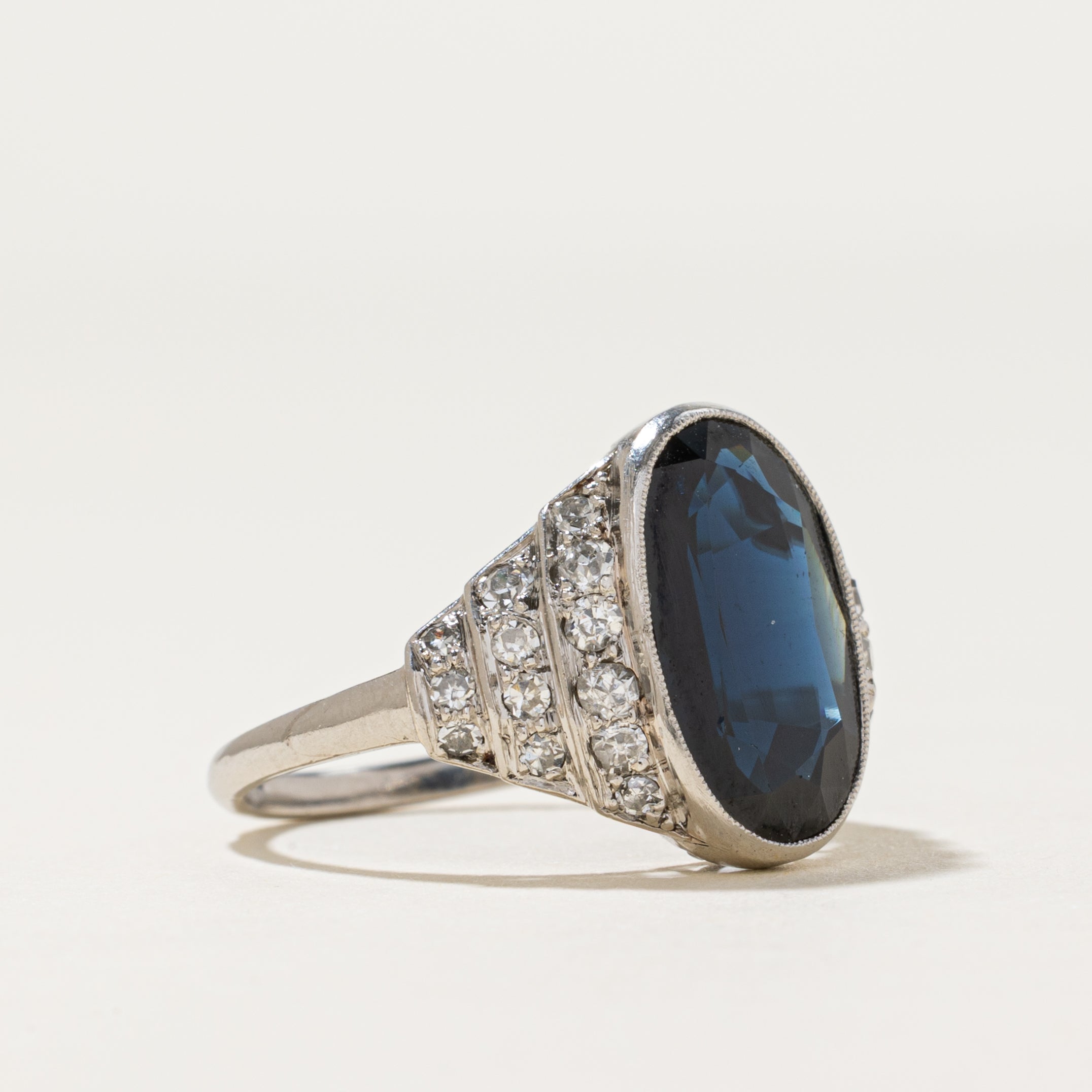 Vintage Platinum Sapphire & Diamond Ring | 3.16ct, 0.58ctw | SZ 5.75