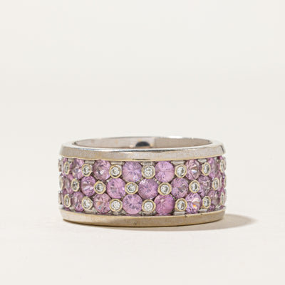 18K Eternity Pave Set Pink Sapphire & Diamond Band | 2.88ctw, 0.25ctw | SZ 7.75