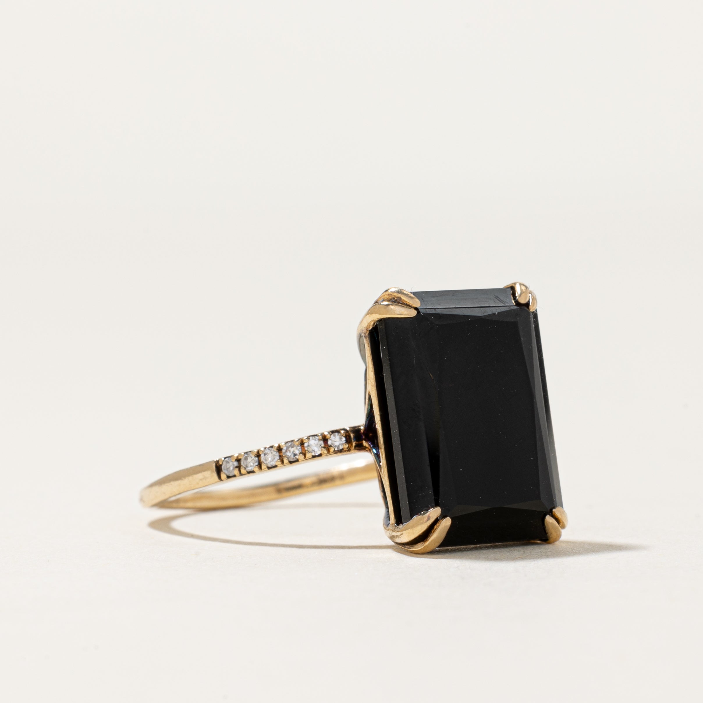 'Effy' 14k Rectangle Cut Onyx & Diamond Ring  | 7.50ct, 0.05ctw | SZ 9.25