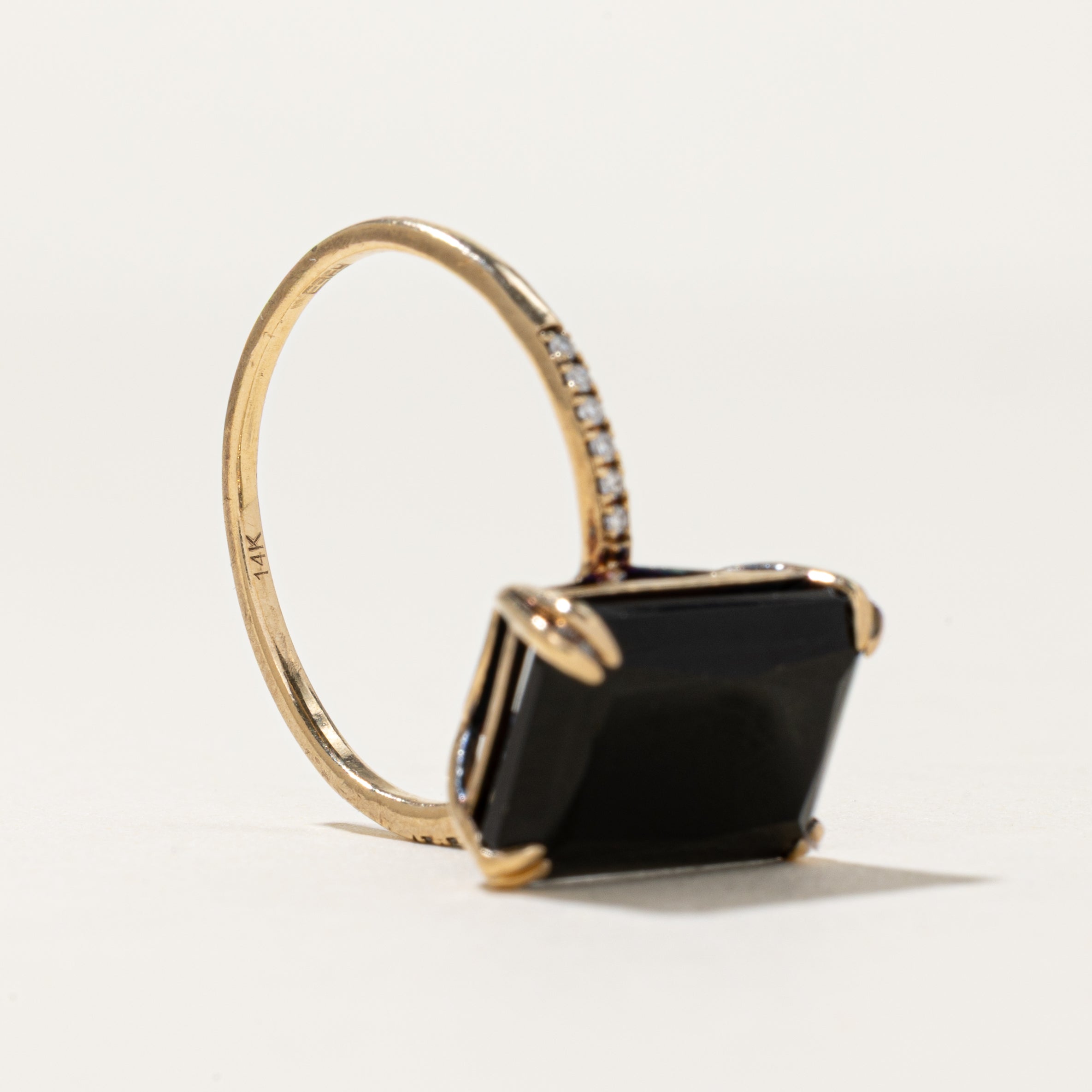 'Effy' 14k Rectangle Cut Onyx & Diamond Ring  | 7.50ct, 0.05ctw | SZ 9.25