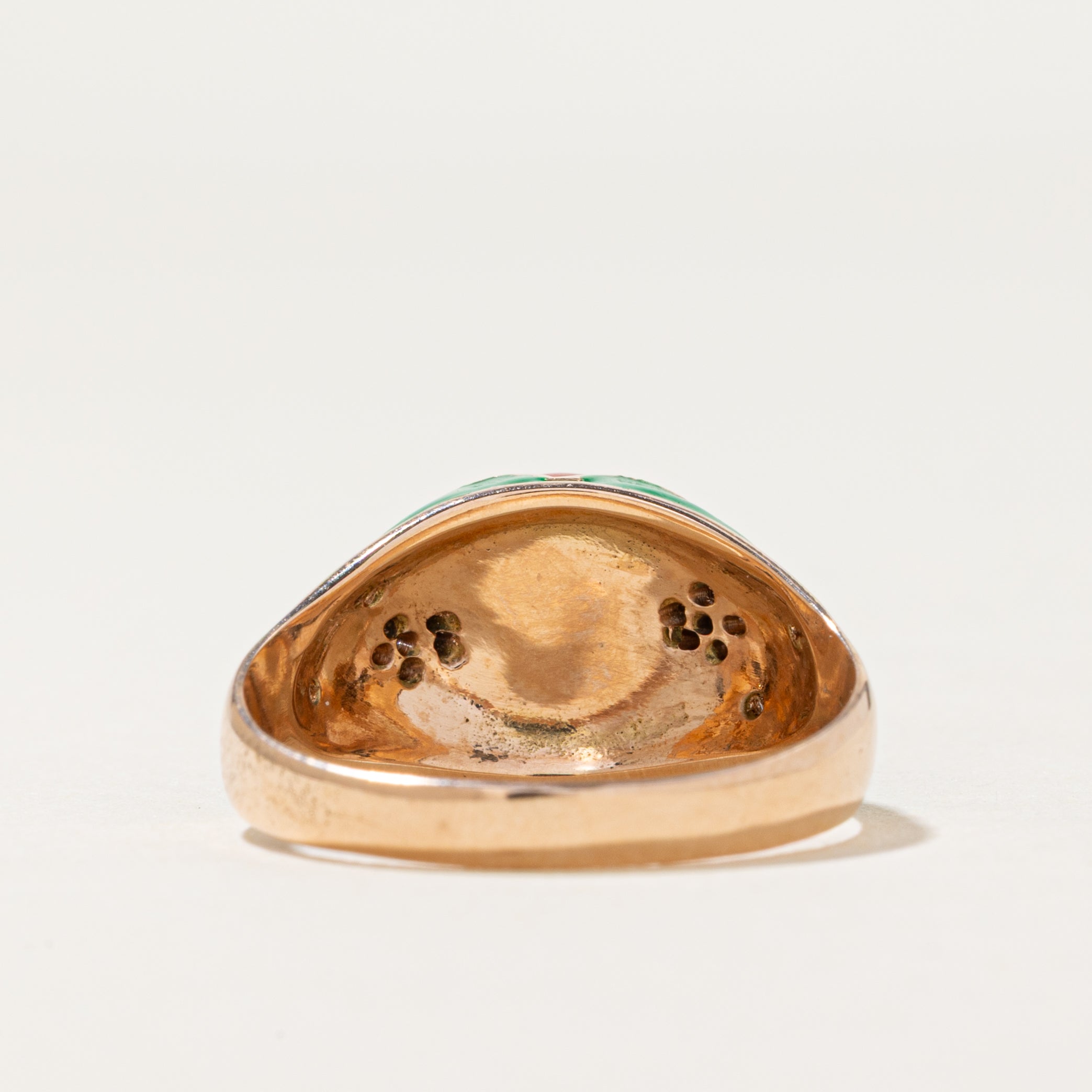 Italian Red Coral & Diamond Floral Enamel Dome Ring | 2.00ct, 0.08ctw | SZ 7