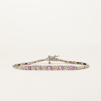 14K Pink Sapphire & Diamond Bar Link Gemstone Bracelet | 1.25ctw, 0.04ctw | 7.5
