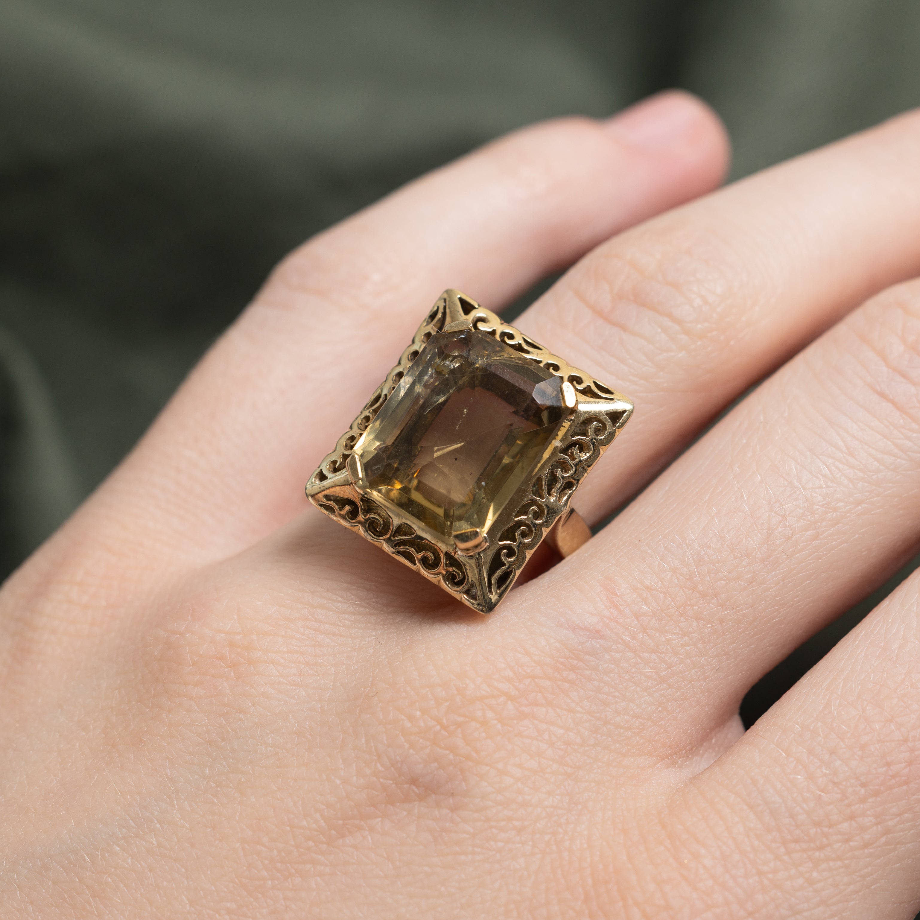 14K Emerald Cut Citrine Cocktail Ring | 8.00ct | SZ 5.75