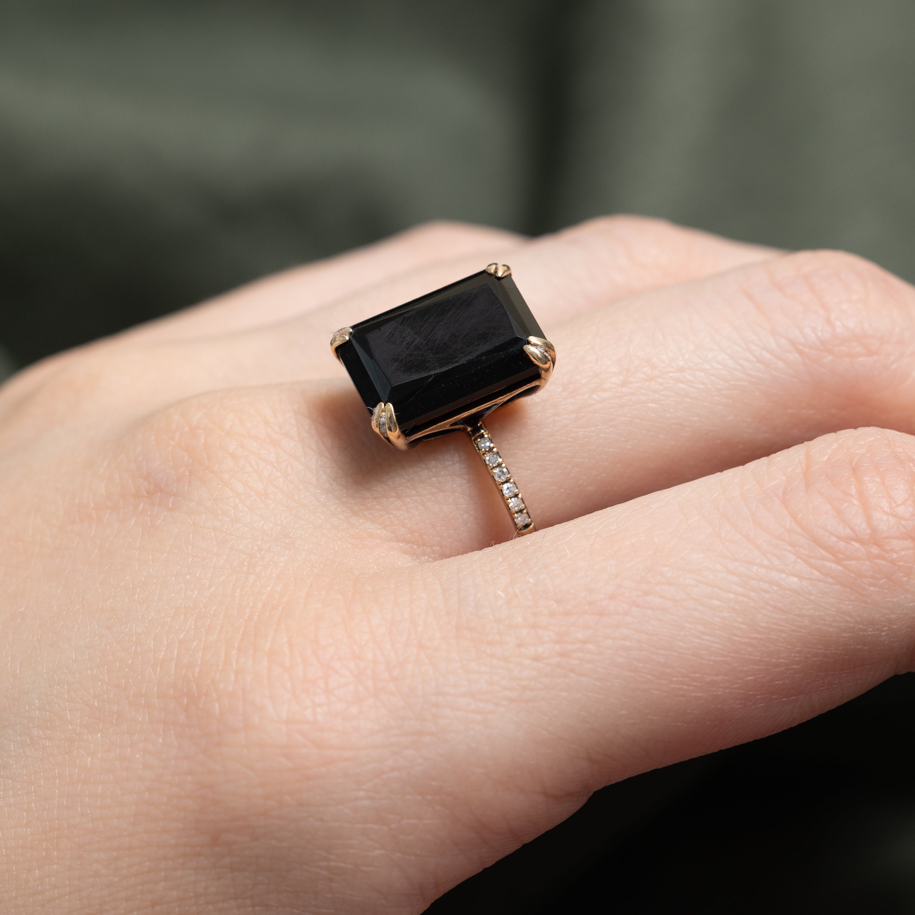 'Effy' 14k Rectangle Cut Onyx & Diamond Ring  | 7.50ct, 0.05ctw | SZ 9.25