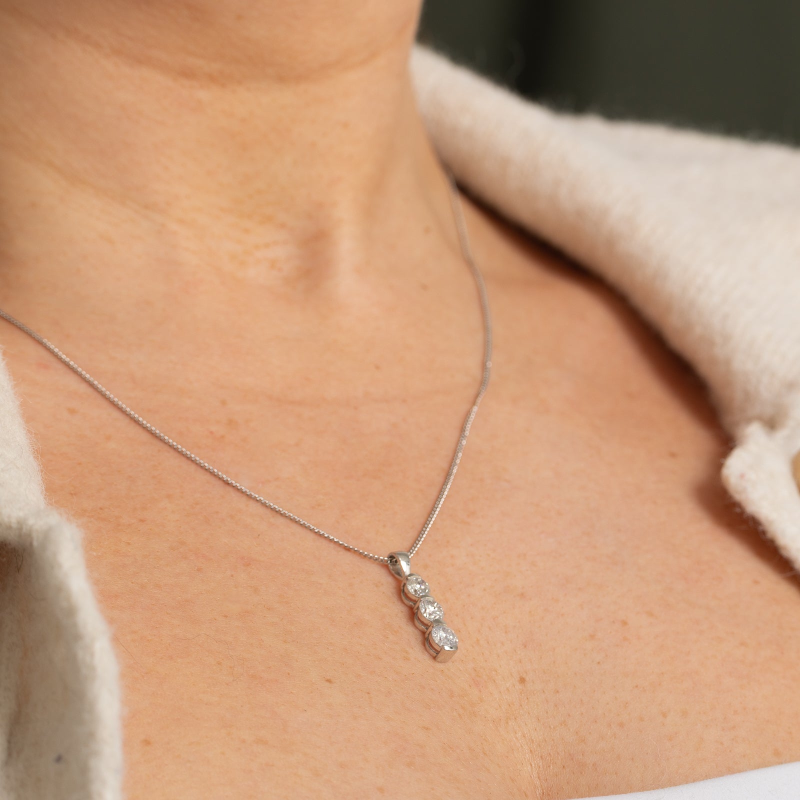 Three Stone Diamond Drop Pendant | 1.40ctw