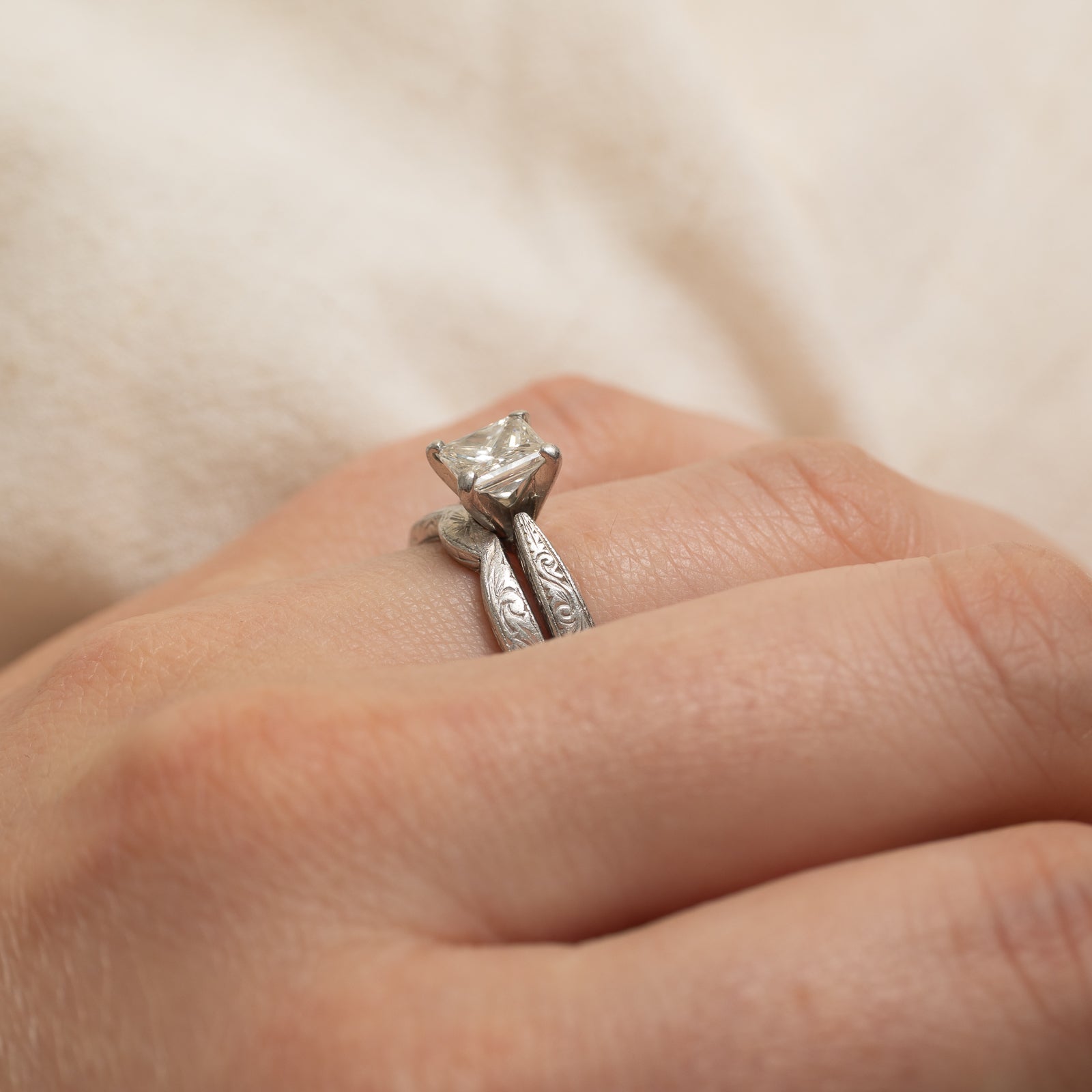 GIA Certified Princess Cut Diamond Wedding Ring Set | 1.02ct VS1 H | SZ 4.5