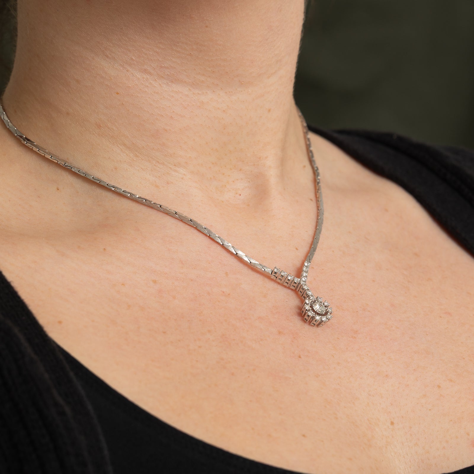 Diamond Halo Pendant Necklace | 1.28ctw | 16.5"
